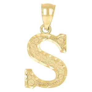 10k Yellow Gold Unisex Initial "S" Alphabet Diamond Cut Pendant Pure 1g Charm - Picture 1 of 1