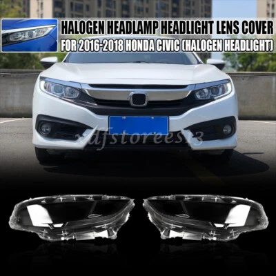 Halogen Headlight Headlamp Lens Cover Right+Left For Honda Civic 2016 2017 2018 Foto 1 de 4
