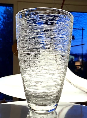 GRAL GLAS große Vase transparent klar Fadenglas 21 cm Vintage 60er Jahre - Bild 1 von 4