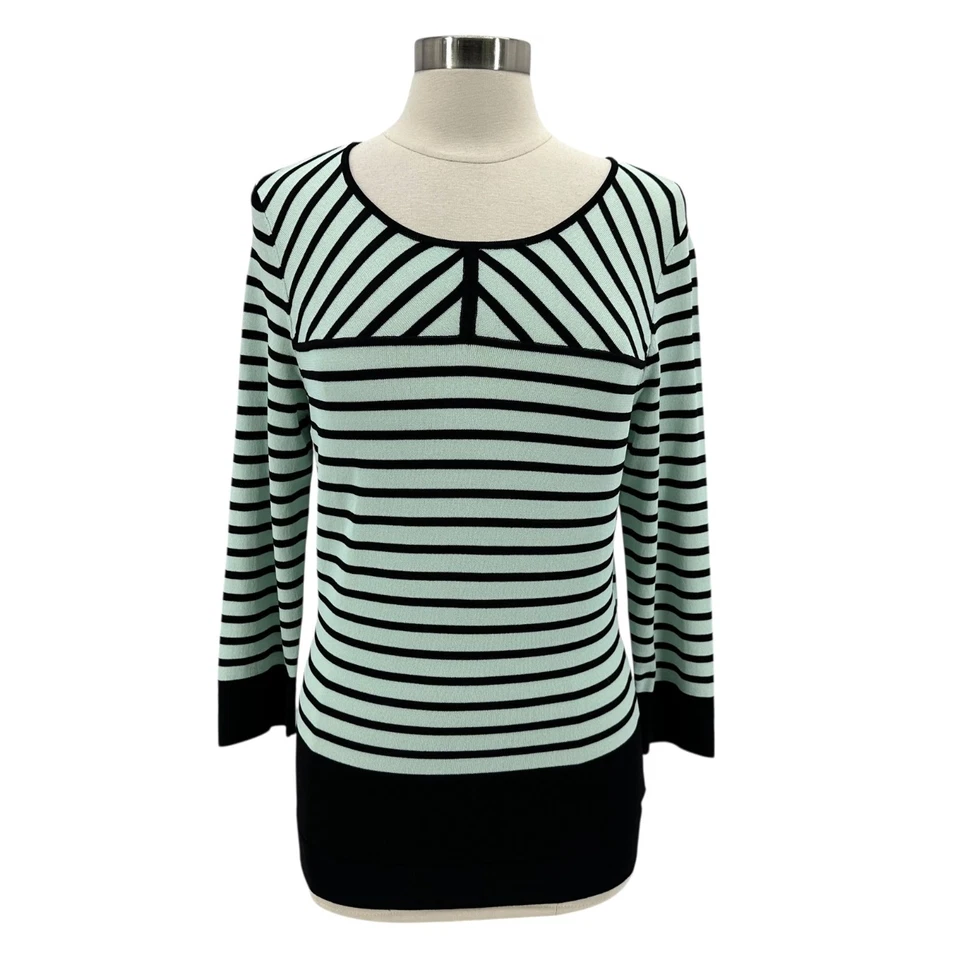 Suéter de punto mediano para mujer Elle ligero ajustado a rayas verde menta negro Foto 1 de 4