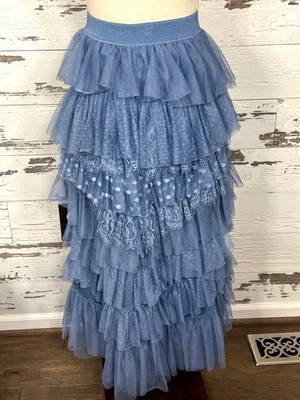Maxi Falda ANTHROPOLOGIE Volantes Tul Azul Pizarra Talla XS NUEVA CON ETIQUETAS Foto 1 de 4