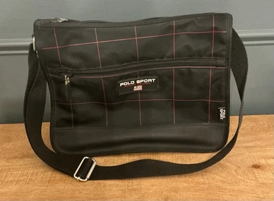Bolso Bandolera Mensajero Polo Sport Ralph Lauren Años 90 Negro Rojo Rejilla Foto 1 de 4