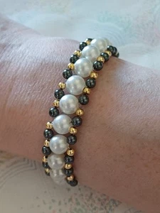 Pulsera Vintage Imitación Perla y Cuentas Semilla 20cm Largo - Imagen 1 de 5