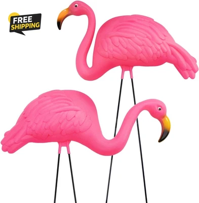 Decoraciones de patio de flamencos rosas - Paquete de 2 flamencos de plástico extra grandes de 24" de alto Foto 1 de 4