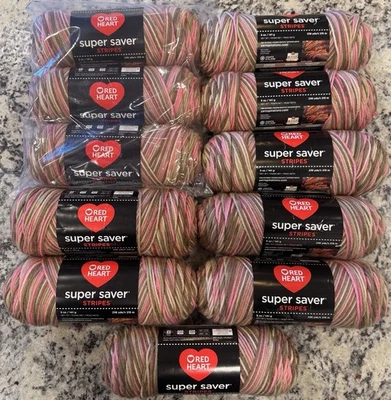 NEW Lot of 11 Red Heart Stripes in Pink Camo—2,500+ Yards! - Image 1 of 4