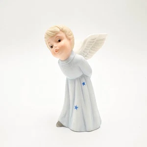 Angel Blue Kissing Boy Christmas Figurine Lefton 1990 4"H 2.5"W - Picture 1 of 11