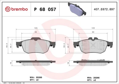 BREMBO Plaquettes de frein Arrière pour RENAULT Talisman Grandtour (KP) P 68 057 - Photo 1/4