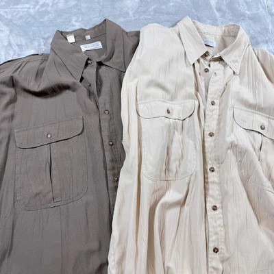 Lot 2 Bugatchi Uomo XL Safari Shirts Vintage Rayon Blend Utility Epaulettes Y2K - Image 1 of 4