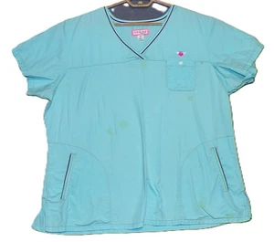 Blusa Médica Koi by Kathy Peterson 3X Azul Aqua Bolsillos Cuello en V Trabajo de Enfermería Médica - Imagen 1 de 8