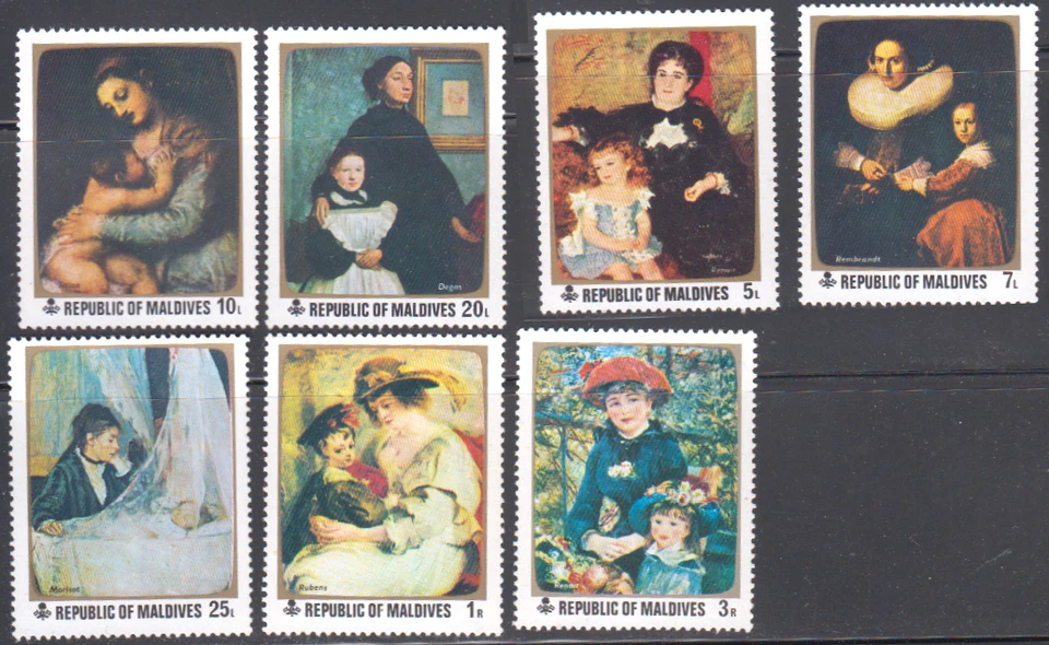 Maldivas Arte Famoso Pintura Madre Niño/Renoir/Degas/Rubens/Rembrandt 1971 mnh Foto 1 de 1