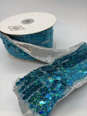 Katherine's Collection  Turquoise Blue Sequin  Ribbon  3" x 5 Yards Each Roll - Image 1 of 4