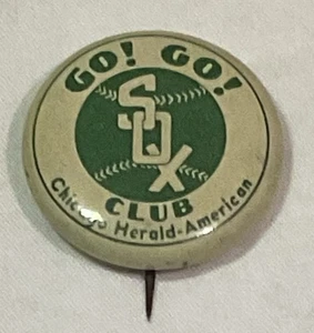 1930er Baseball Go Go Chicago White Sox Herald amerikanische Zeitung Pin Button - Bild 1 von 4