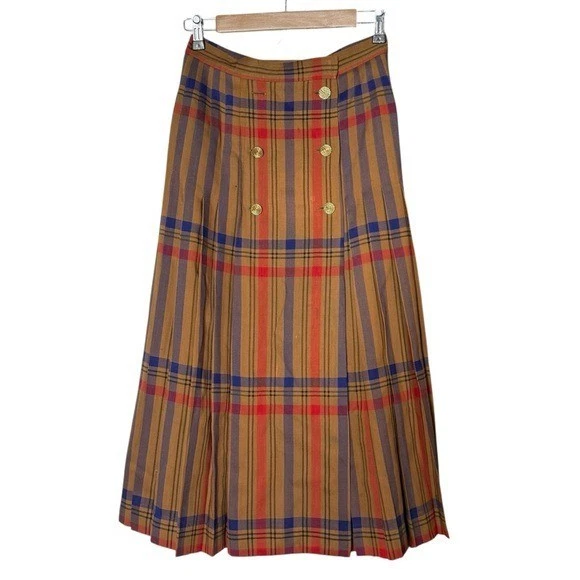 Falda midi plisada a cuadros 100 % lana Saint Laurent de colección talla 42 marrón azul rojo Foto 1 de 4