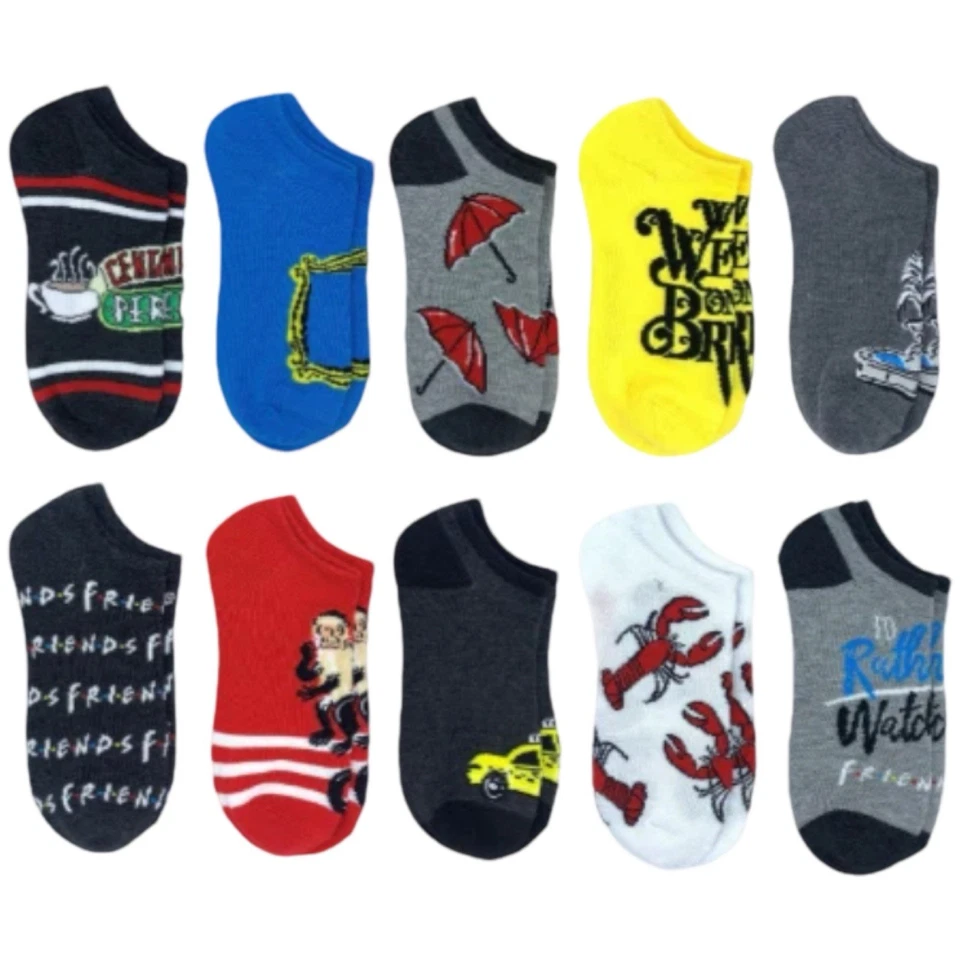 Друзья ~ женские носки No Show ~ различные принты ~ 10 пар ~ размер обуви 4-10 - Изображение 1 из 3