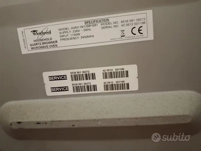 Forno microonde avm 119 whirpool - Immagine 1 di 2