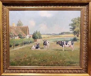 Max Arildskov (1896-1986): COWS IN FRONT OF A FARMHOUSE, original oil painting - Picture 1 of 6
