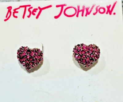 ☘☘☘Betsey Johnson Heart Tiny Pink Crystal Stud Earrings NEW Immediate Ship☘☘☘ - Image 1 of 4