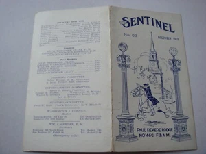 LODGE USA THE SENTINEL 1922 PAUL REVERE LODGE NO462 No69 4 PAGES RARE US ISSUE - Picture 1 of 2