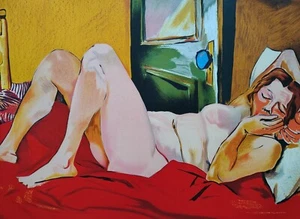 RENATO GUTTUSO-"OMAGGIO A MODIGLIANI"(1984)- DIM. 62x86-LITO A COLORI PUBBLICATA - Foto 1 di 8