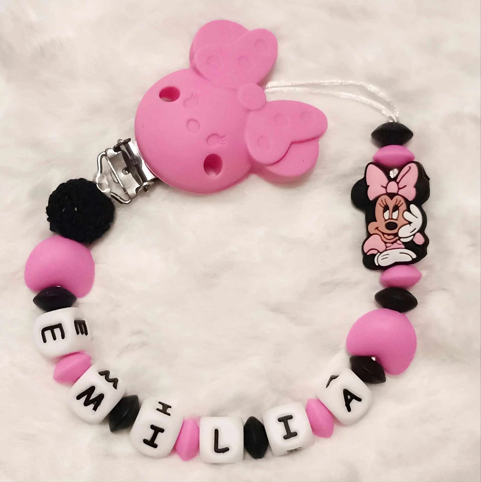 Baby Mädchen Schnullerkette mit Namen, Geschenk - Geburtstag, Taufe - Bild 1 von 1