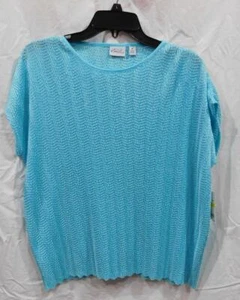 NWT - Ms. Puckered Cap Sleeve Pullover from Kim Rogers - Aqua Glass - Sz M - Picture 1 of 2