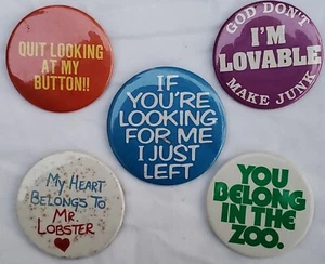 Authentic 80’s Pinback Button Lot Comical Funny Denim Jacket Flare Accessories  - Picture 1 of 9