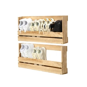2Pcs Wooden Wall Mounted Shoe Rack Footwear Entryway Shoe Storage Organizer UK - Picture 1 of 17