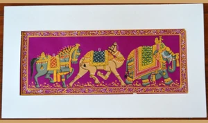 Original Miniatur Naturfarbgemälde verzierter Elefant, Kamel, Pferd - Bild 1 von 5