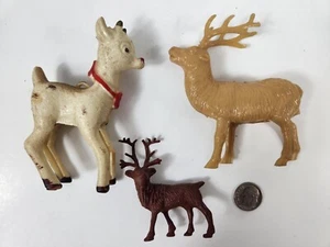 Lot of 3 Vintage Plastic Deer Bucks Christmas Spike Figurines Cake Topper Hunter - Picture 1 of 6