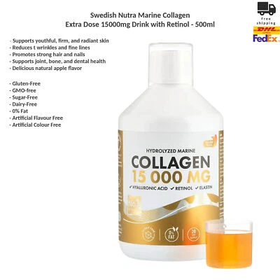 Bebida antienvejecimiento Swedish Nutra Liquid 15000 mg colágeno marino, cabello, piel 500 ml Foto 1 de 4