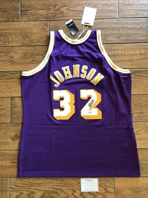 Magic Johnson Signed LA Lakers Purple Mitchell & Ness Authentic Jersey Fanatics - Image 1 of 4