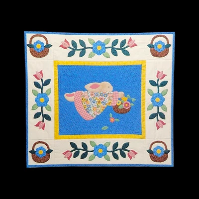 Floral Bunny Applique Quilt Pattern - 22x25 Rabbit Flowers Garden Country Kitsch - Image 1 of 3