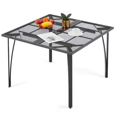 AECOJOY 39.4" Mesa de Patio Cuadrada de Metal - 4 Plazas, Agujero para Paraguas, Gris Oscuro Foto 1 de 4