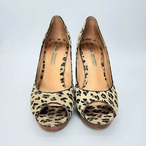 Vintage Buffalo London Leather Calfskin Animal Fur Print Pumps Heels - Picture 1 of 8