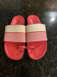 Free People Red & Beige Striped Sandal Slide w/Toe Loop, 9, New! - Picture 1 of 9