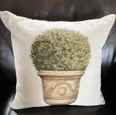Hines 17” X 17” Tapestry Pillow Planter Design Velvet Back Zipper England - Image 1 of 4