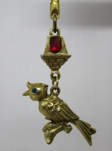Bird and Bird House Keychain Key Ring Vintage Gold Color - Picture 1 of 4