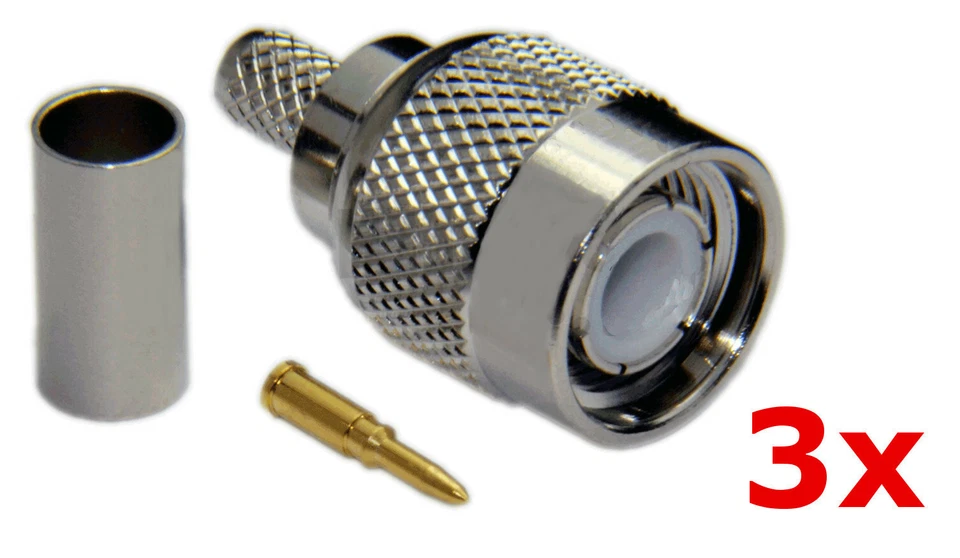3 Pack - TNC Male Plug Crimp-On Connector End RF WiFi Antenna RG58 LMR-195 Cable - Image 1 of 1