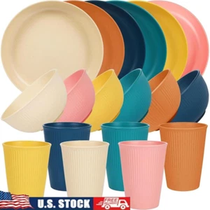 18 Pcs Unbreakable Wheat Straw Dinnerware Set Microwave Safe Camping Travel New - Picture 1 of 8