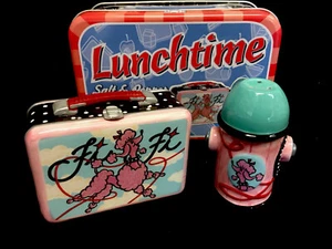 Adorable Fi Fi Poodle Lunchbox & Fire Hydrant Ceramic Salt & Pepper In Tin NEW - Picture 1 of 10