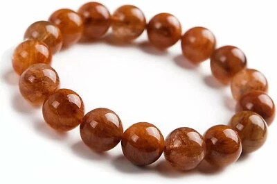 Natural Copper Hair Rutilated Quartz Crystal Round Beads Bracelet 12mm AAAAA - Image 1 of 4