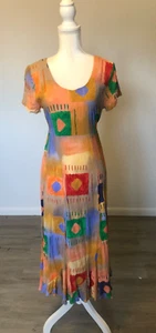 Abito Vintage Jams World Piccolo Arancione Maxi Geometrico Rayon Cravatta Girovita - Foto 1 di 6