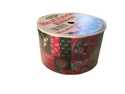 NOS Berwick Christmas Santa Quilt Look Vintage Fabric Ribbon 2 Yards 2.25" Wide - Image 1 of 4