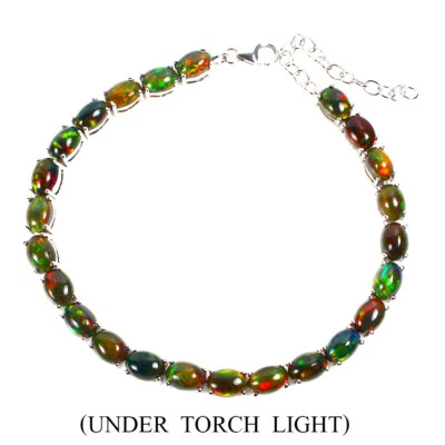 Pulsera de plata 925 ovalada de ópalo negro de San Valentín 7x5 mm joyas de piedras preciosas Foto 1 de 4