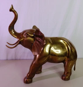 Vintage Brass Elephant Statue Large African Elephant Trunk Up Good Luck 14" - Picture 1 of 10