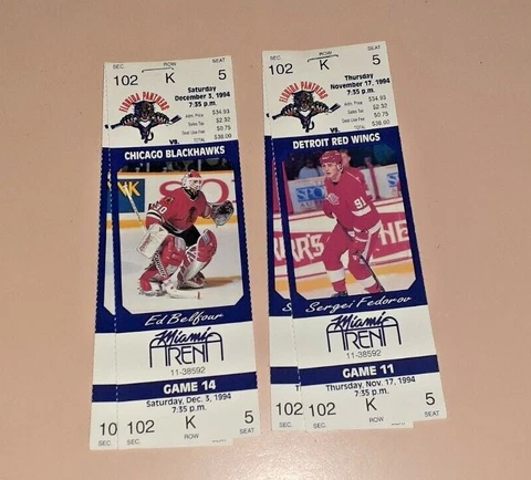 1994 FLORIDA PANTHERS vs RED WINGS & BLACKHAWKS 1 PAIR EACH GAME 11/17 12/03 Cover