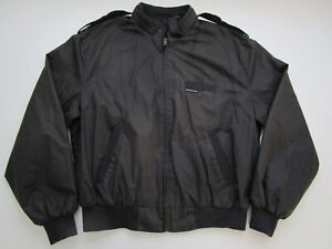 Mens 42 Members Only black poly cotton full zip bomber epaulets jacket