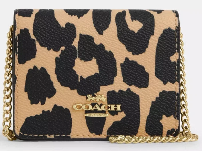 COACH CX151 MINI WALLET ON A CHAIN WITH LEOPARD PRINT BAG PURSE CROSSBODY