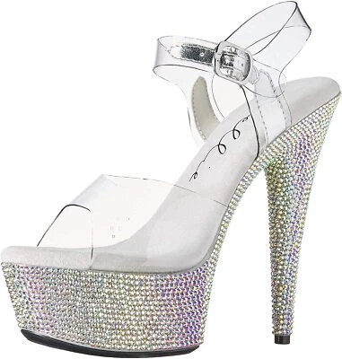 Ellie Shoes 609-MAXINE 6" Rhinestone Platform Sandal, Clear, Size 8 - Image 1 of 4