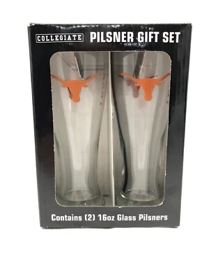 Collegiate Pilsner Gift Set University of Texas 16 oz Glasses Brand New In Box - Image 1 of 4
